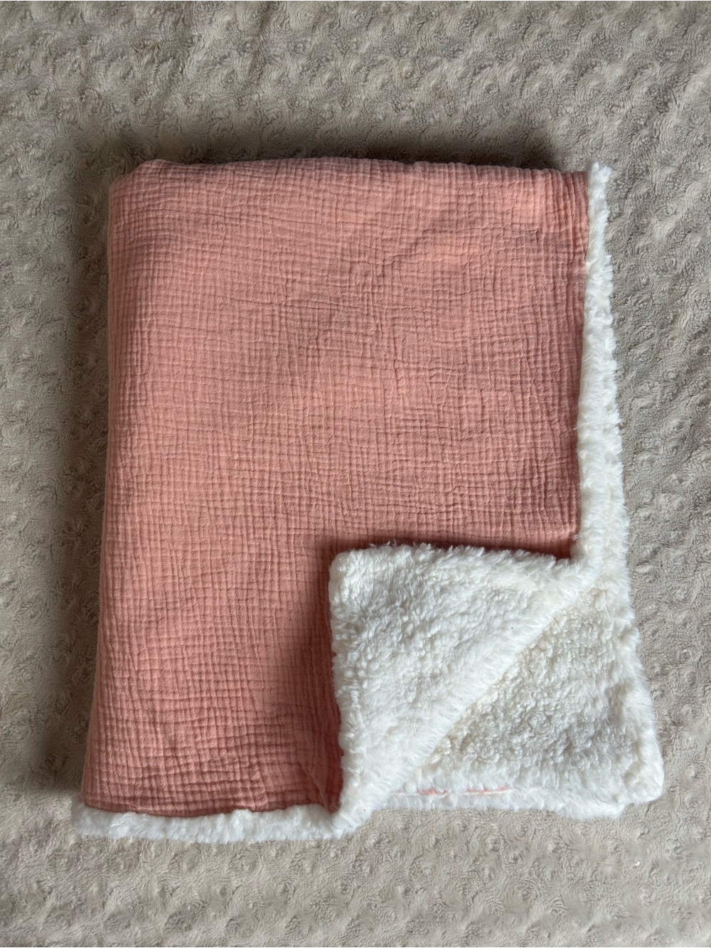Zicoto Pink White Baby Blanket Muslin Cotton Sherpa Reversible Lovey